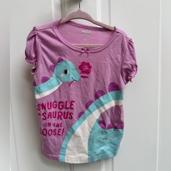 Carter's 3T Girls Pink Snuggle-Saurus Dinosaur Short Sleeve Tee Shirt Pajama Top - Picture 1 of 8